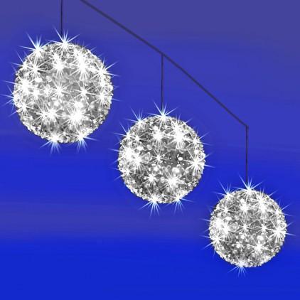 Suspension 3 boules lumineuses 150 LED Fleurs Blan