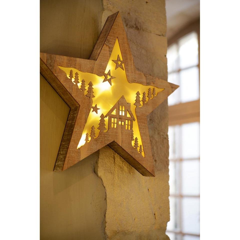 Etoile en Bois LED Holographique 36 cm Etoile en Bois LED Holographique