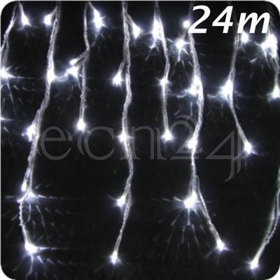 Guirlande stalactite LED 24m, lumière statique bla