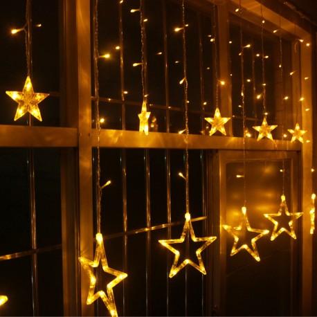 Guirlande rideau étoiles LED blanc chaud