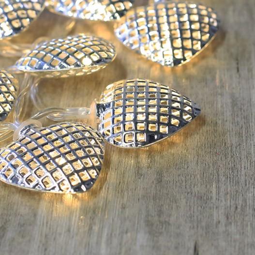Guirlande Lumineuse Coeurs Métalliques Argent