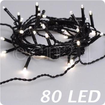 Guirlande lumineuse LED blanc chaud, câble noir 80