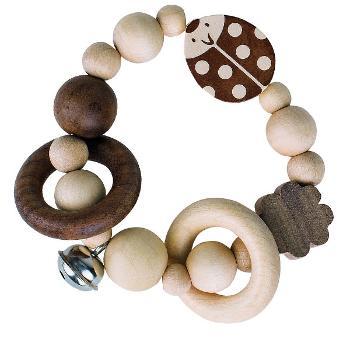 Hochet coccinelle en bois naturel avec clochette,