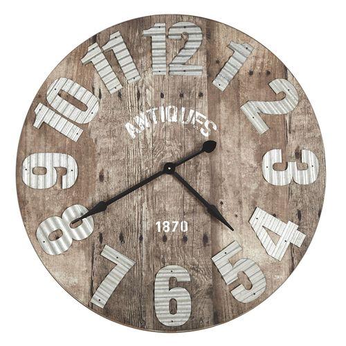 Horloge murale effet bois et tôle D91.5cm Marron