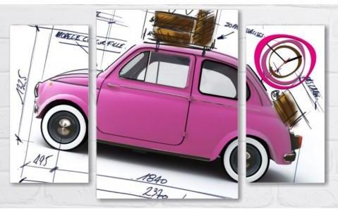 Tableau horloge design Fiat 500 rose 95x60 cm
