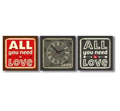 Tableau horloge All you need is love 105x35 cm