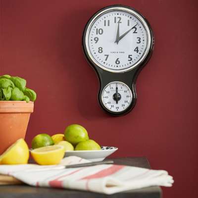 Horloge murale noire vintage avec minuteur H29cm {