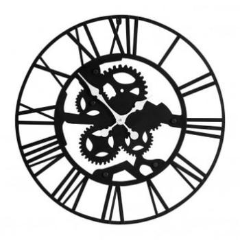 Grande Horloge Murale Ronde en Métal Noir Style In