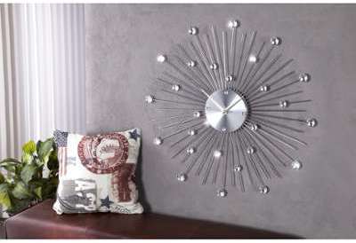 HORLOGE MURALE DESIGN SOLEIL EN PERLE DE CRISTAUX