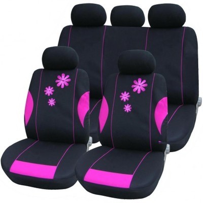 Housse de siège auto Daisy Noir et Rose 9 pièces