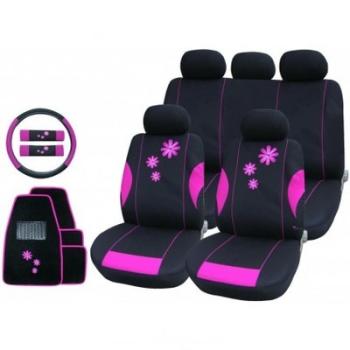 Housse de siège auto Daisy Noir et Rose 16 pièces
