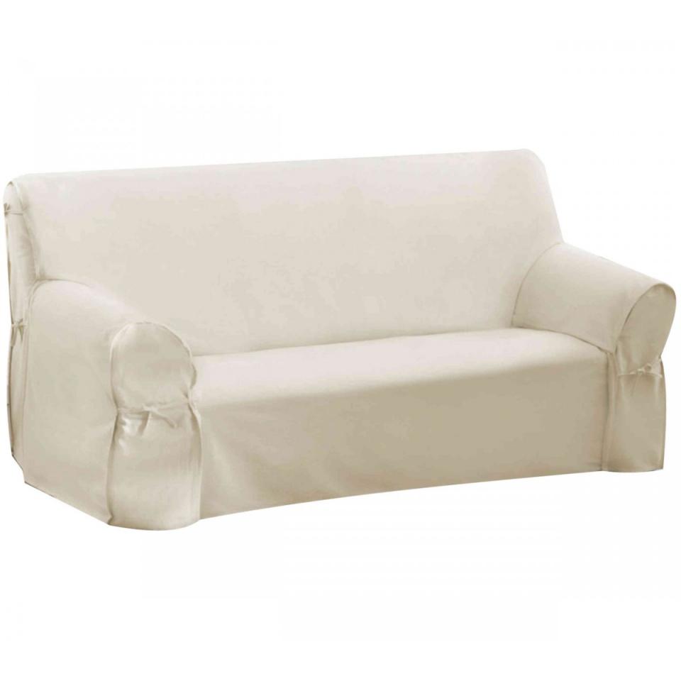 Housse de Canapé 3 Places Ecrue 100% Coton