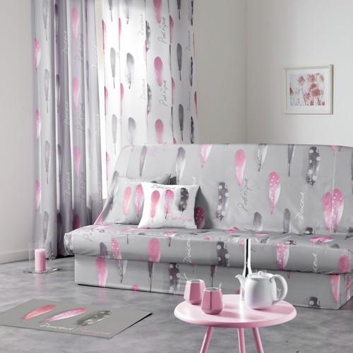 Housse Clic-Clac Grise Imprimé Plumes 140x190