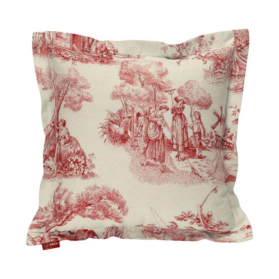 Housse de coussin à volant plat - Ecru / Motif rou