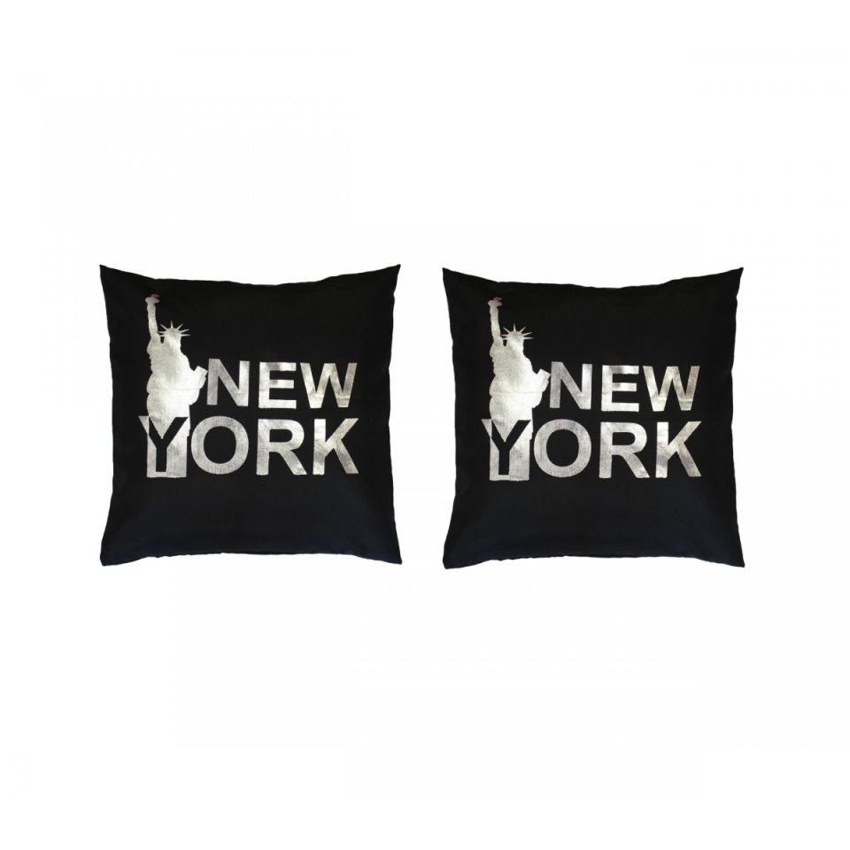 Pack 2 housses coussin New York noir 40x40 - Douce