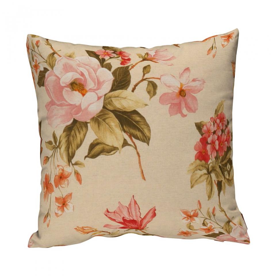 Housse de coussin - Grandes fleurs - Beige - 60 x