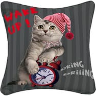 Housse de coussin imprimé chat Couleur Gris/Rouge