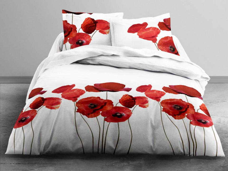 Parure housse de couette + taies 100% coton fleur
