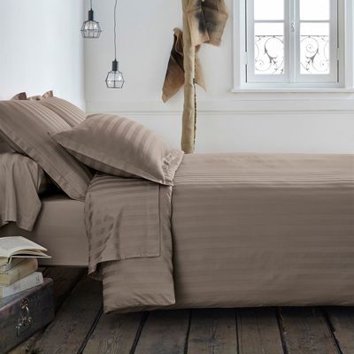 Housse de couette, satin de coton, tissage rayé -