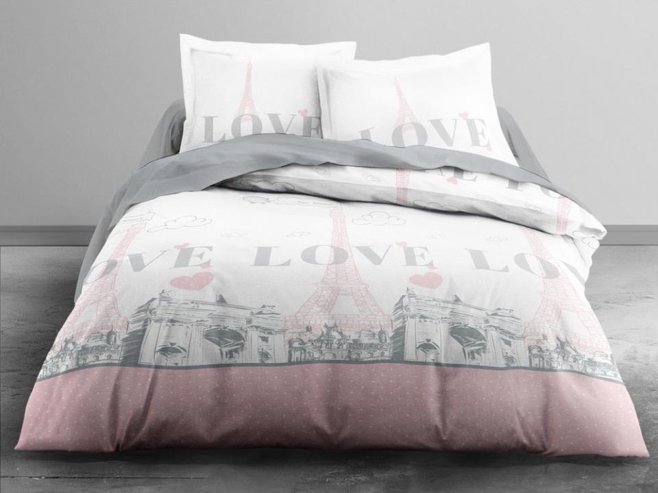 Parure housse de couette + taie 100% coton pois mo