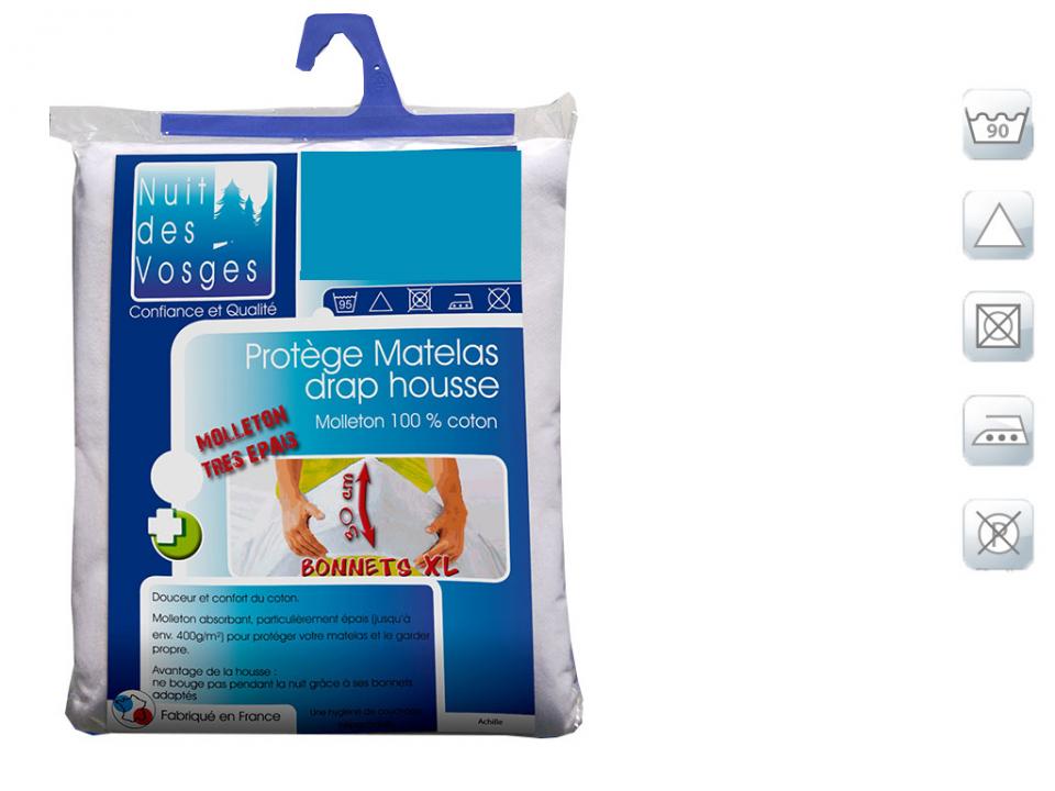 Protège matelas absorbant coton 400 gr/m2 bonnets