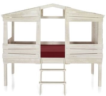 Lit cabane 1 place blanc antique en pin massif (90
