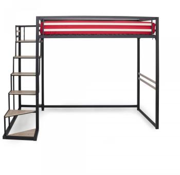 Lit mezzanine 2 places noir avec sommier (140x200c