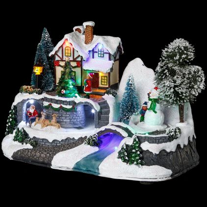 Village de Noël maison avec bonhomme de neige