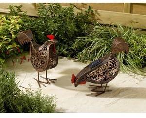 Pack de 2 x Poule solaire Métal décorative