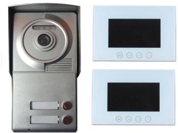 Portier interphone 2 appartements + 2 écrans blanc