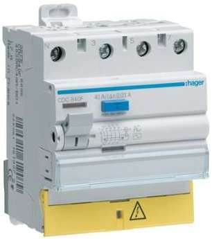 Inter dif 3P N 40A 30mA AC BD (CDC840F) - HAGER Inter dif 3P N 40A 30mA AC