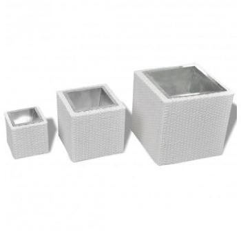 VidaXL Lot de 3 Bacs Pots Fleurs en Rotin Blanc