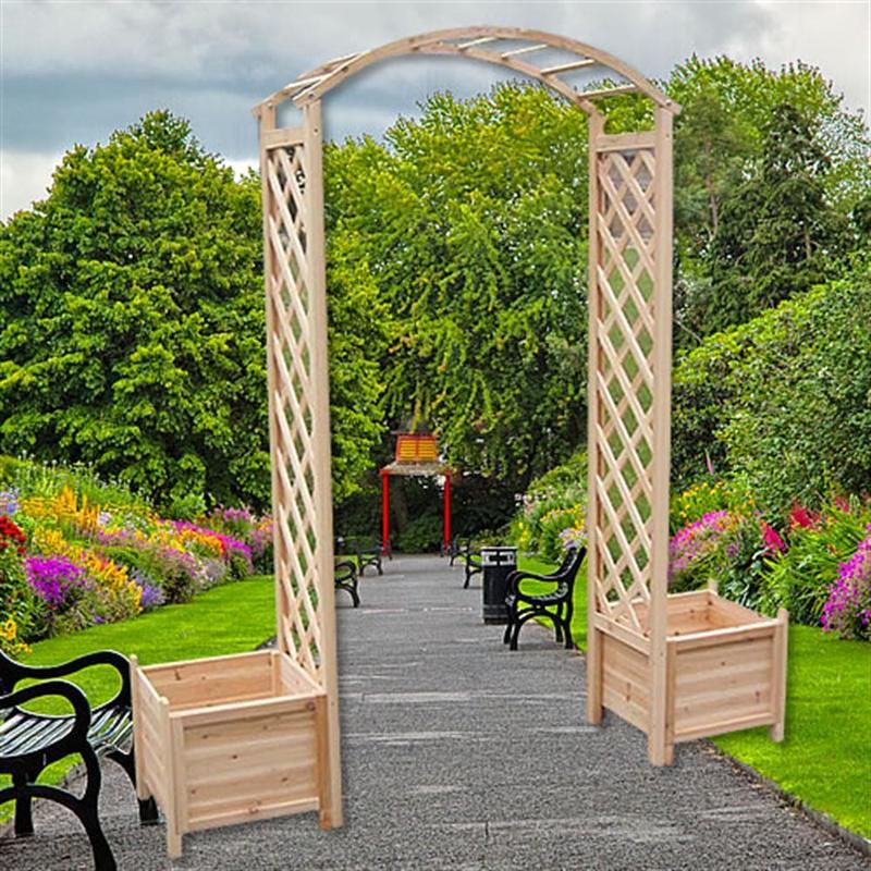 Arche de jardin treillis bois avec 2xBac à fleurs