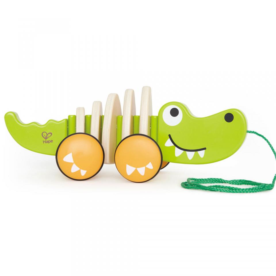 Crocodile à tirer en bois pour enfant Vert