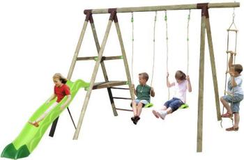 PORTIQUE BOIS 2,50 M. + TOBOGGAN TRIGANO 4 ENFANTS