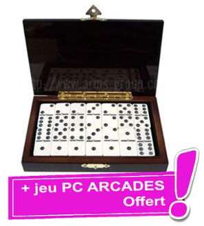 Coffret DOMINOS en bois laqué brillant + jeu PC AR