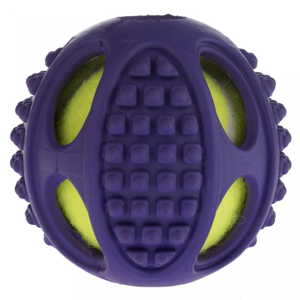 Balle de tennis en caoutchouc 2 en 1 pour chien - 1 Balle de tennis en caoutchouc