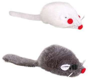 Souris en fourrure 5 cm blanche et grise Souris en fourrure 5 cm blanche