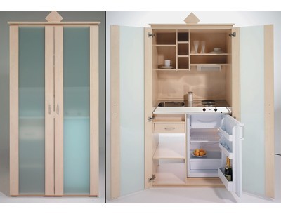 Kitchenette Armoire en Métal avec Frigo et Vitrocé
