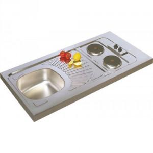 Evier cuisinette en inox 1 cuve 2 plaques électriq