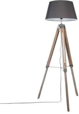 Lampadaire trépied bois - Hauteur 145 cm - Gris