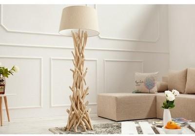 Lampadaire en bois flotté et lin sablé Cara 155 cm Lampadaire en bois flotté