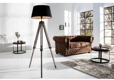 Lampadaire trépied en bois et tissu coloris noir