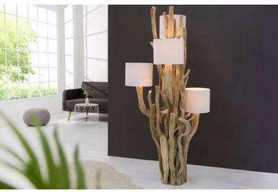 Lampadaire en bois flotté et lin sablé Tree 150 cm Lampadaire en bois flotté