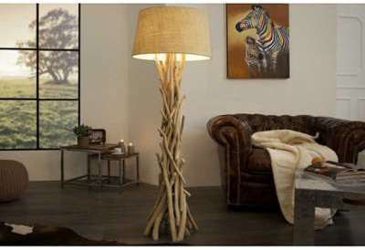 Lampadaire de 155 cm en bois flotté coloris beige