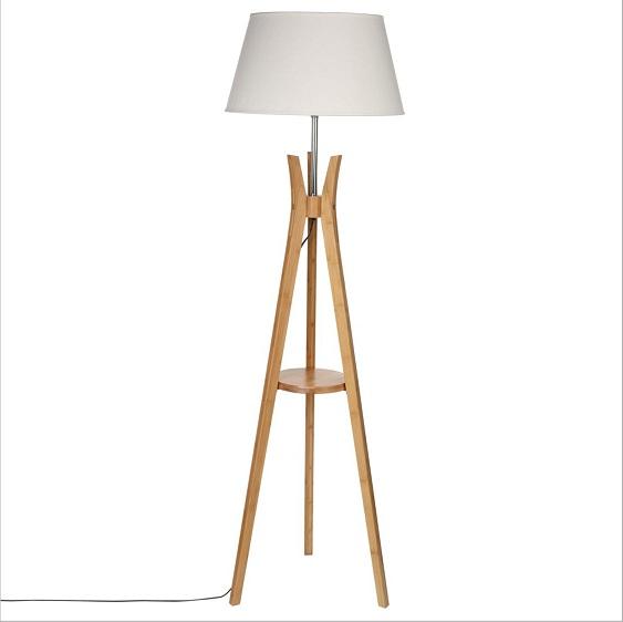 Lampadaire trepied + tablette en bois (H.156cm)
