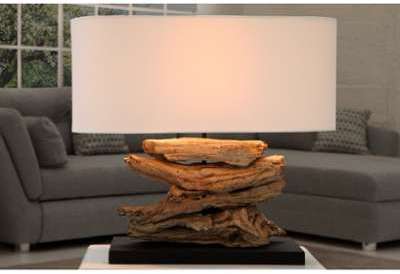 Lampe à poser design en bois lin Maurits 55 cm Lampe à poser design en bois