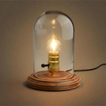 Lampe Cloche en Verre avec Socle en Bois - Clodia