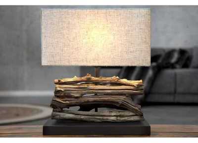 Lampe de 35cm en bois flotté et lin écrue