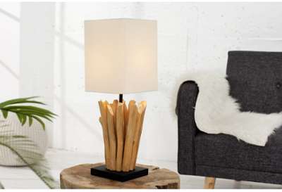 Lampe à poser de 15 cm en bois flotté coloris blan